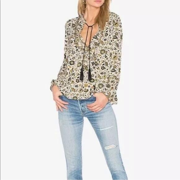 A.L.C Hari Top With Tie in White & Olive - Picture 1 of 9